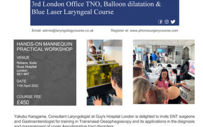 3rd London Office TNO, Balloon dilatation & Blue Laser Laryngeal Course, London UK | April 15th 2024